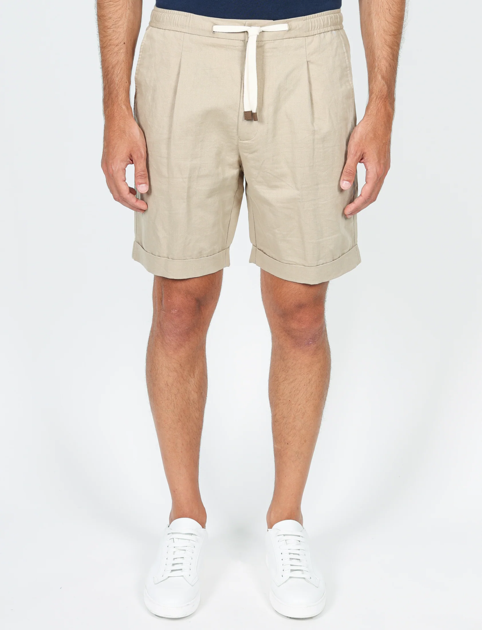 Bermuda in lino e cotone con cintura