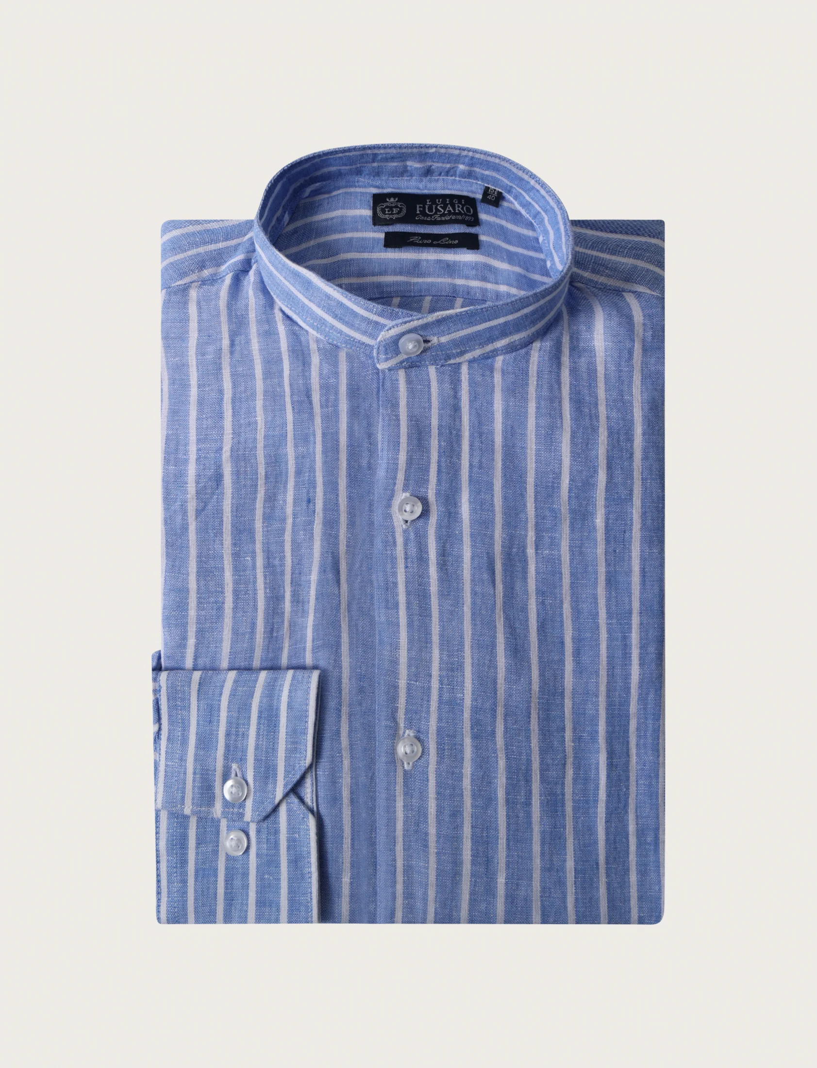 Camicia in lino a righe con collo coreano - Image 6
