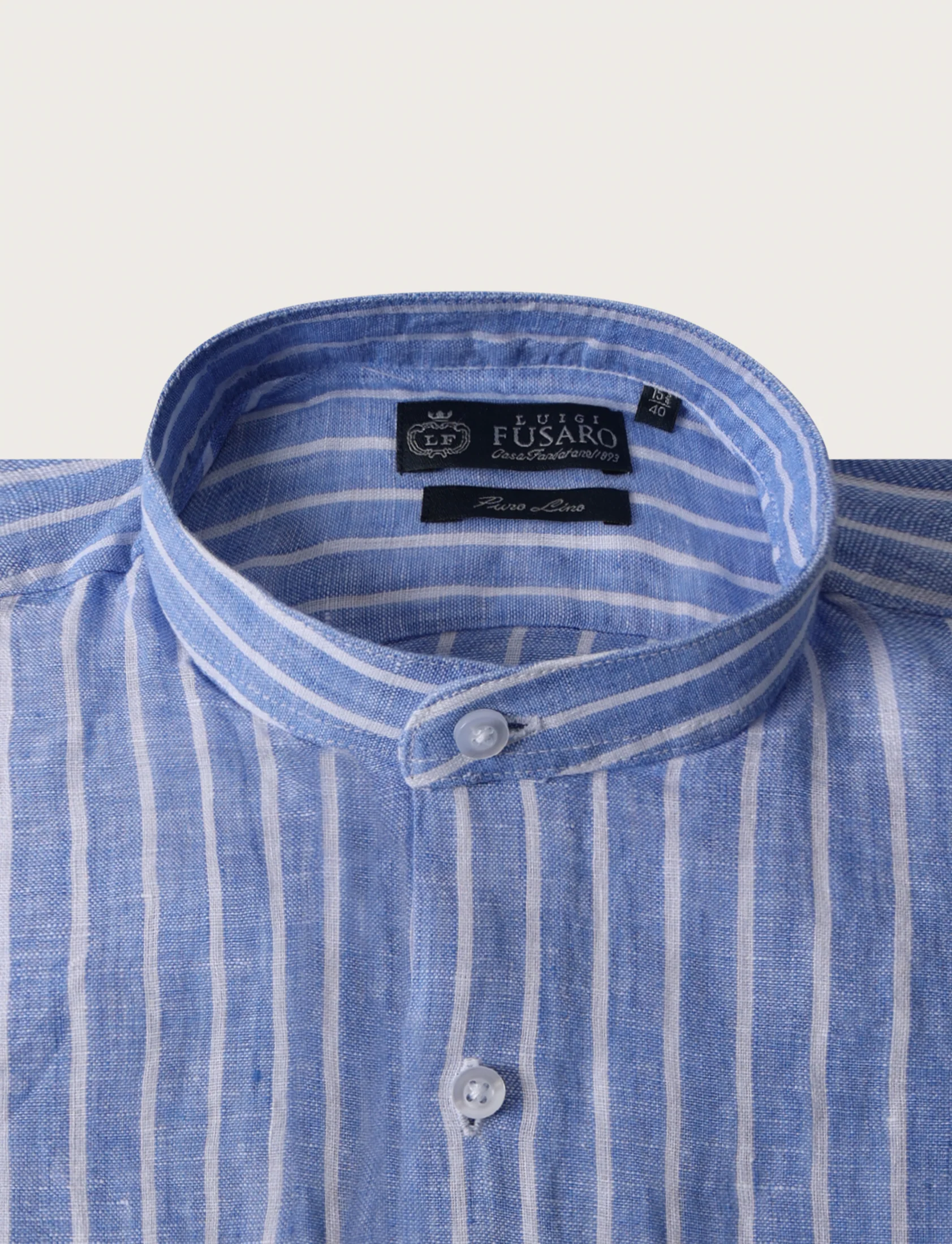 Camicia in lino a righe con collo coreano - Image 7