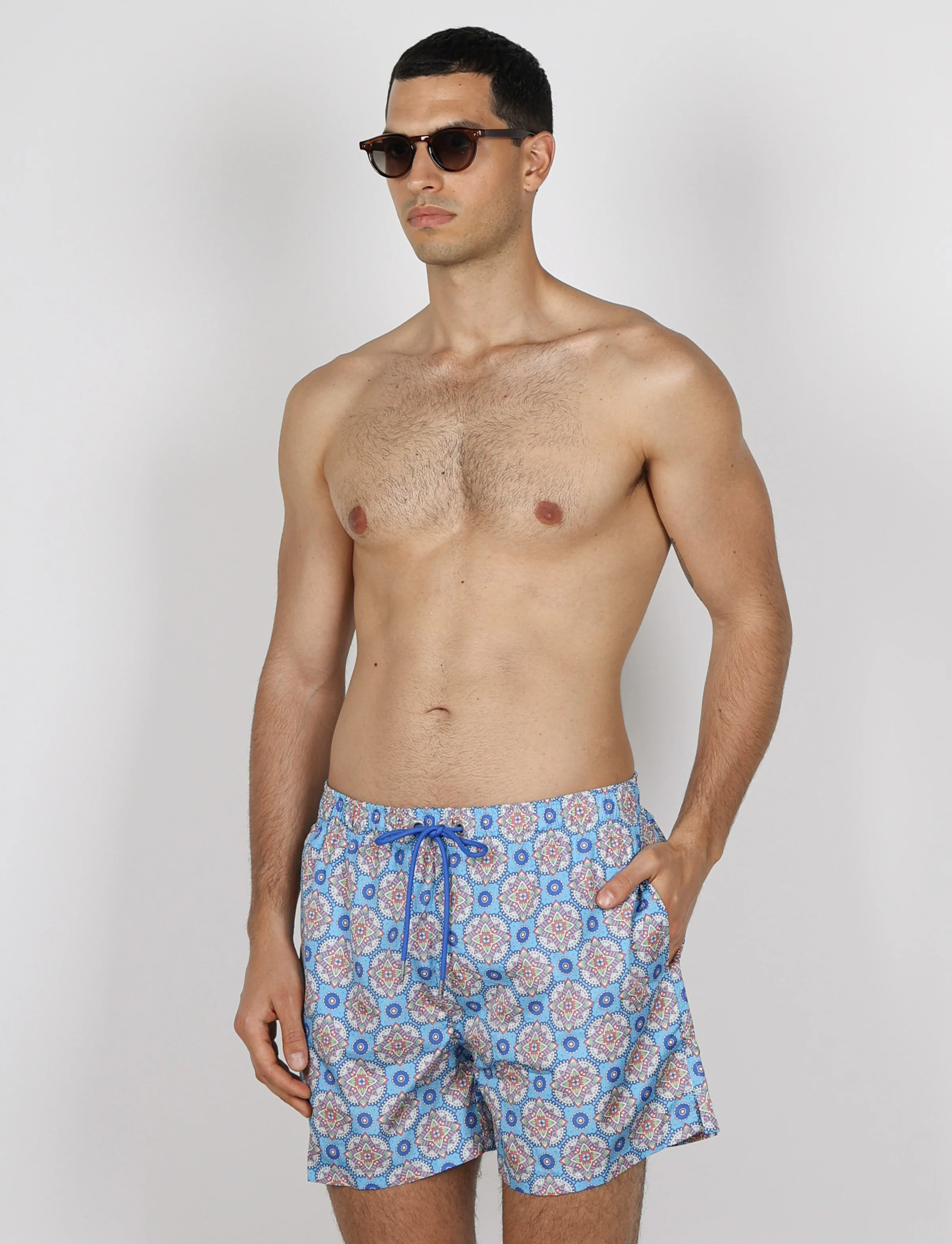 Costume da bagno fantasia geometrica celeste