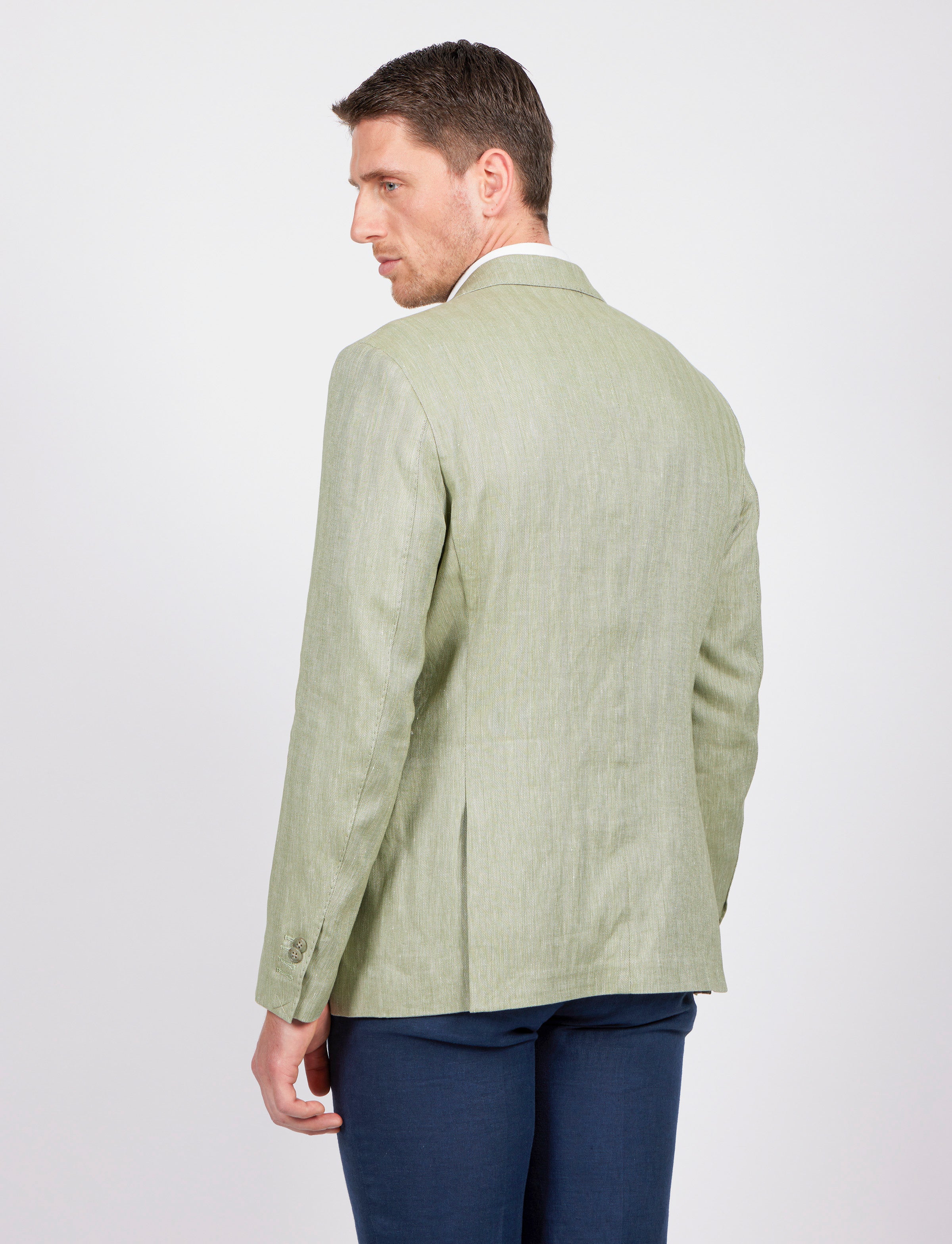 Giacca spigata in lino e cotone stretch - Image 10