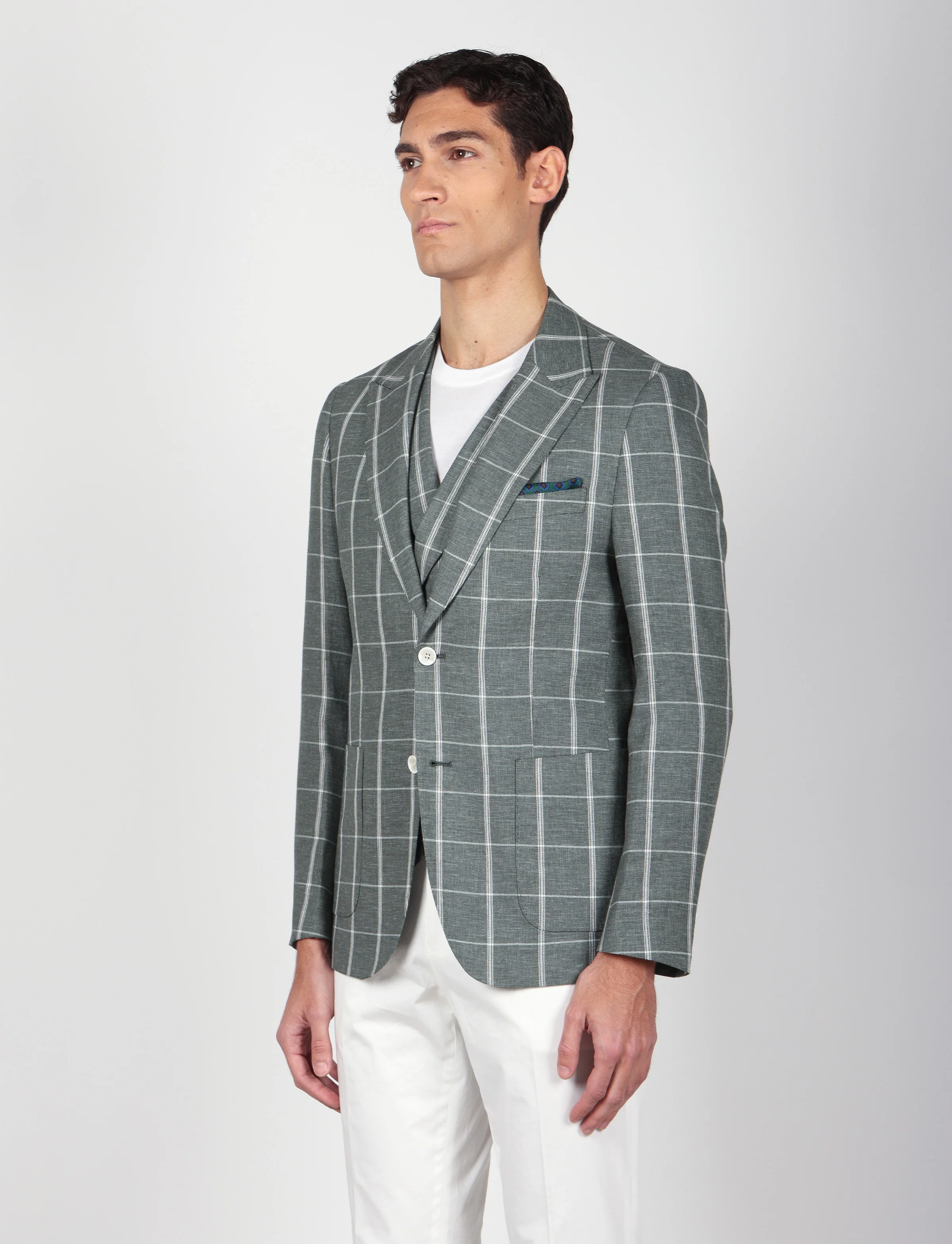 Giacca check in cotone e lino - Image 3