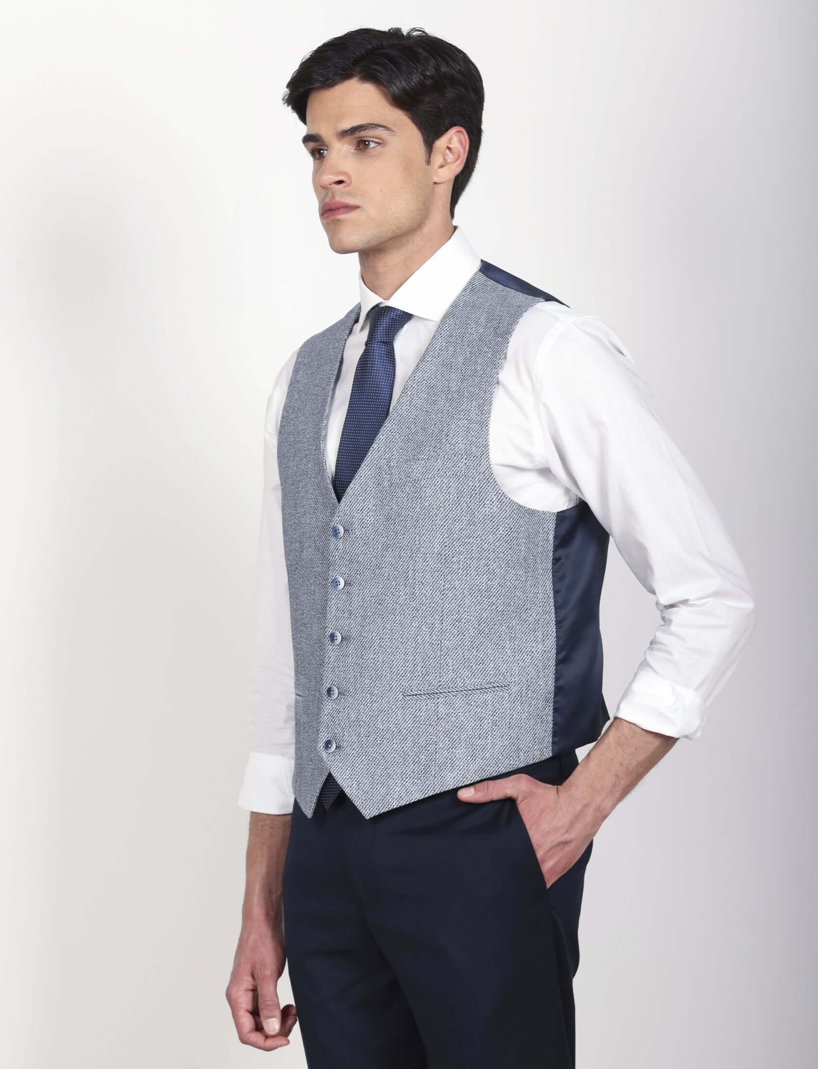 Gilet in lino mélange trama diagonale - Image 2