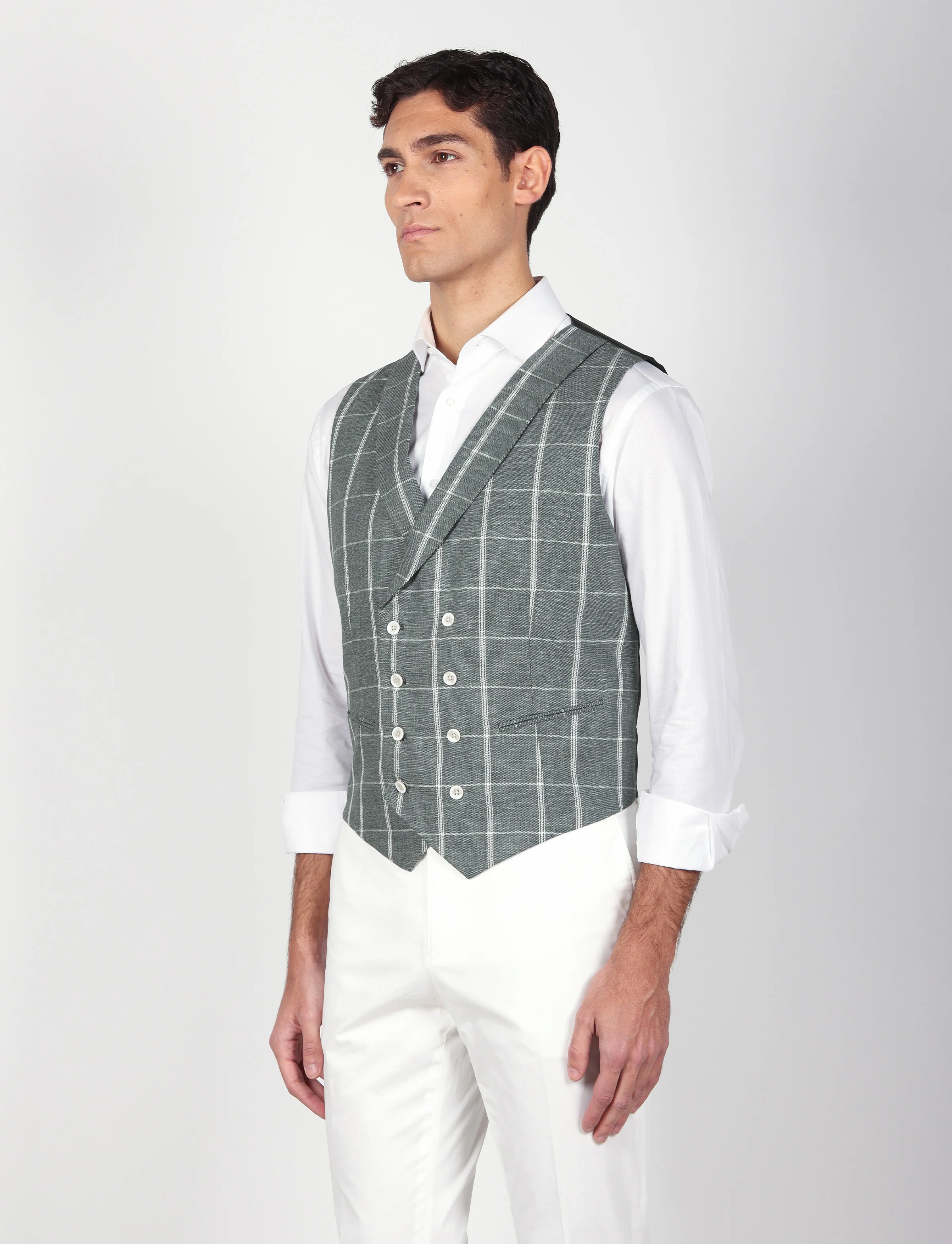 Gilet doppiopetto check in lino e cotone - Image 2