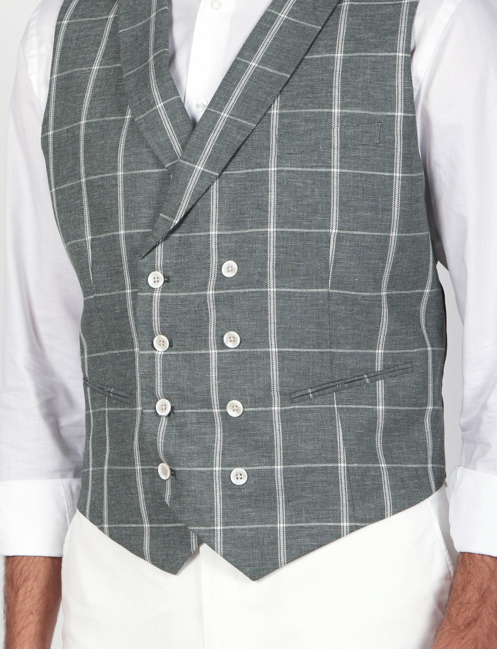 Gilet doppiopetto check in lino e cotone - Image 3