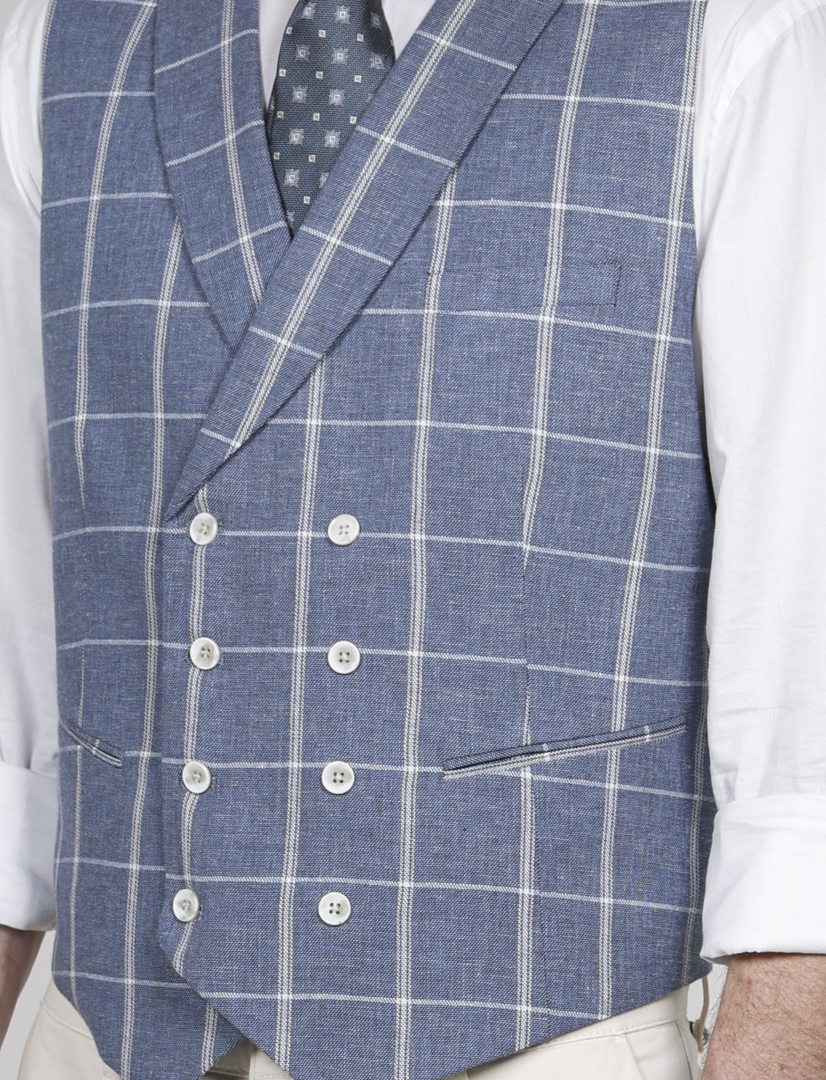 Gilet doppiopetto check in lino e cotone - Image 7