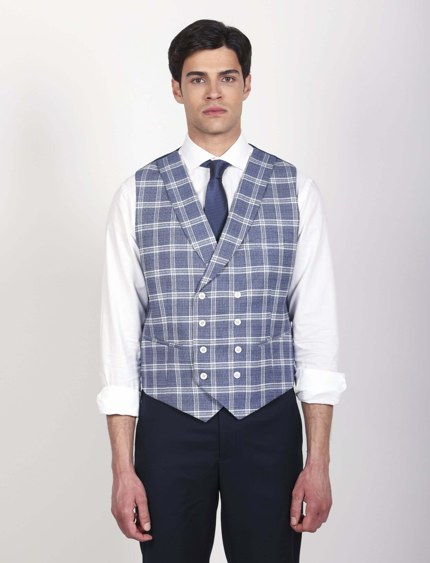 Gilet doppiopetto principe di galles blu
