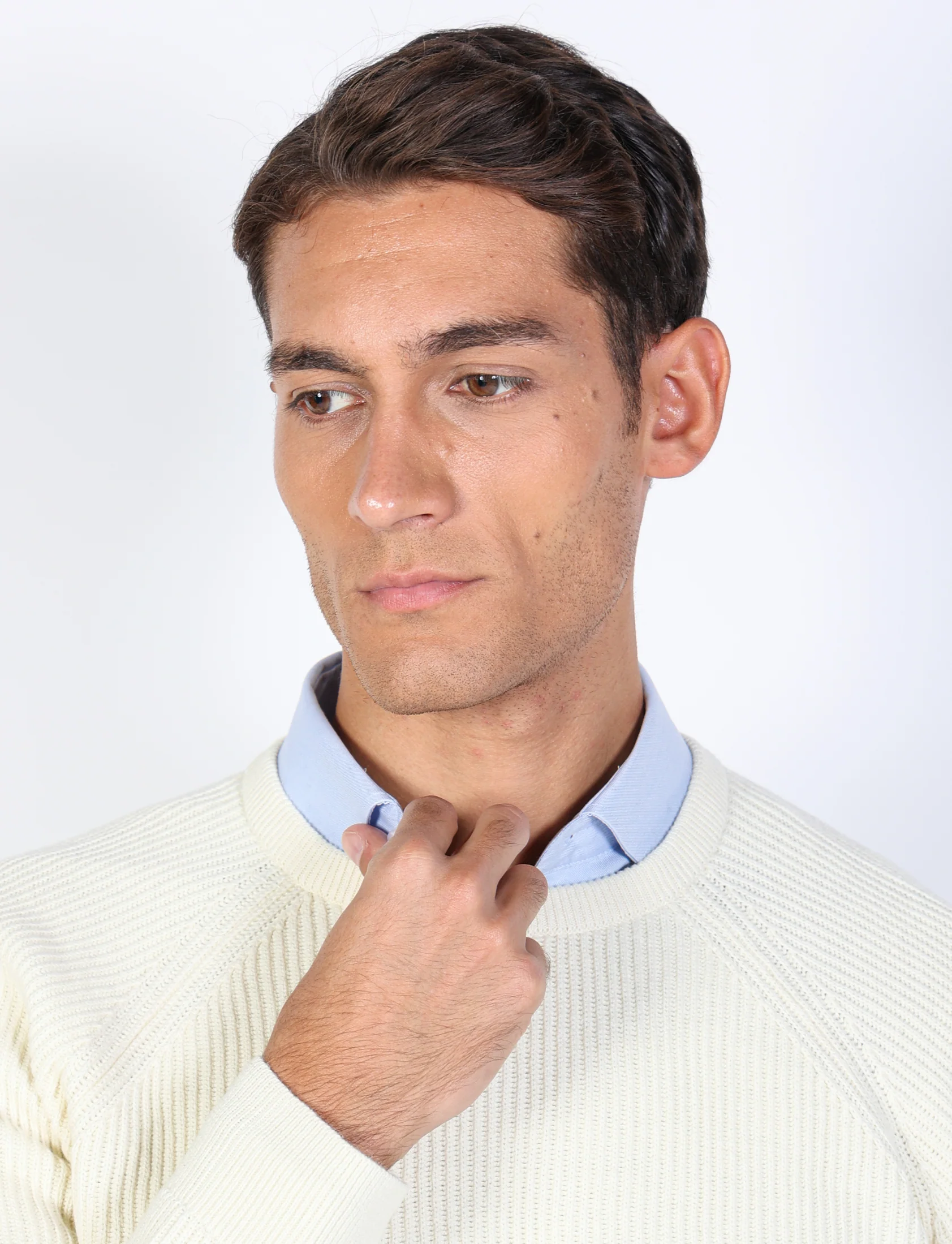 Maglia girocollo in cotone e lana a coste - Image 3