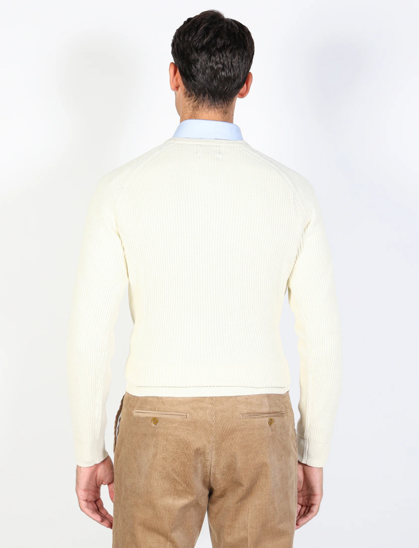Maglia girocollo in cotone e lana a coste - Image 4