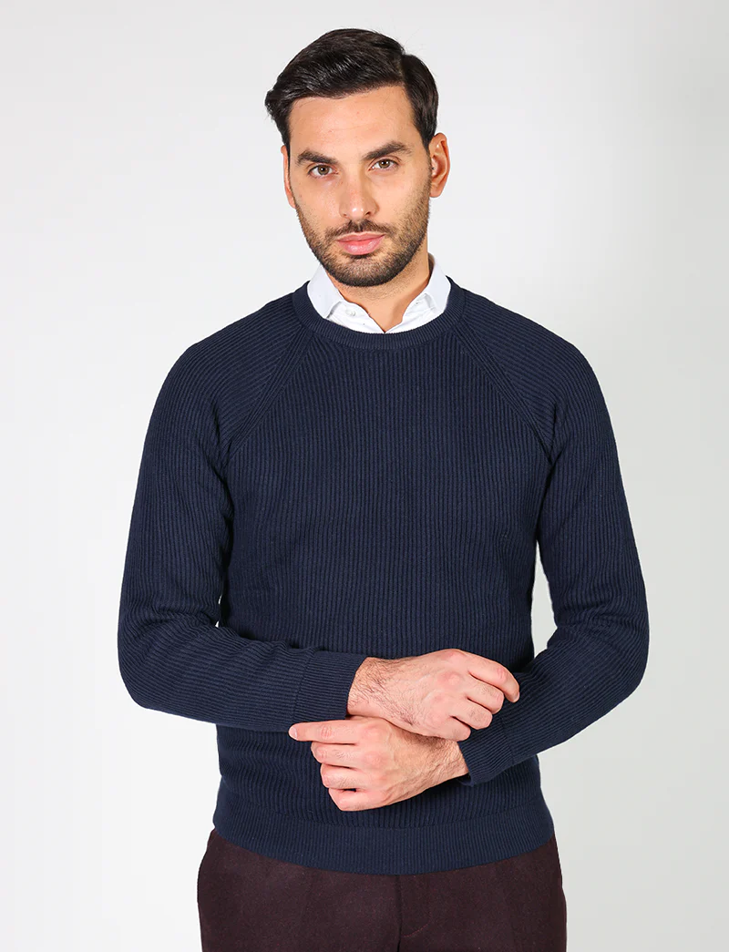 Maglia girocollo in cotone e lana a coste - Image 6