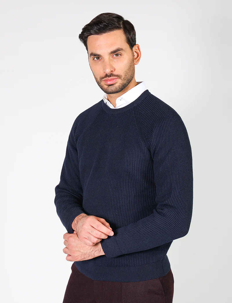 Maglia girocollo in cotone e lana a coste - Image 7