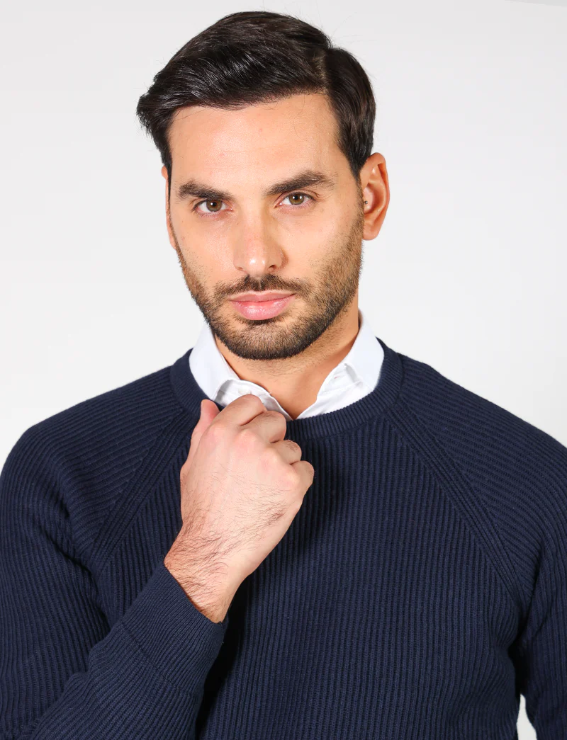 Maglia girocollo in cotone e lana a coste - Image 8