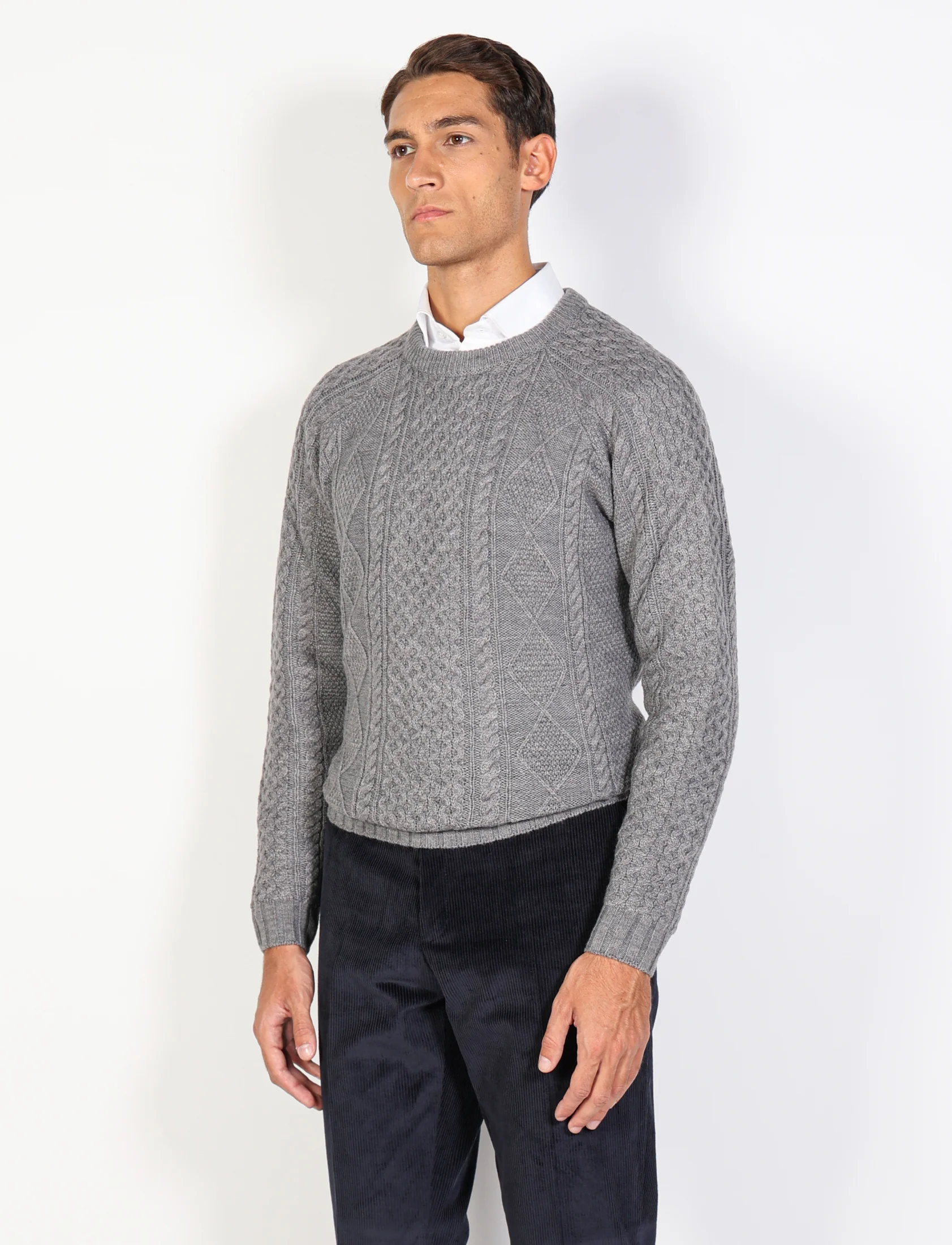 Maglia girocollo a rombi e trecce in lana - Image 16