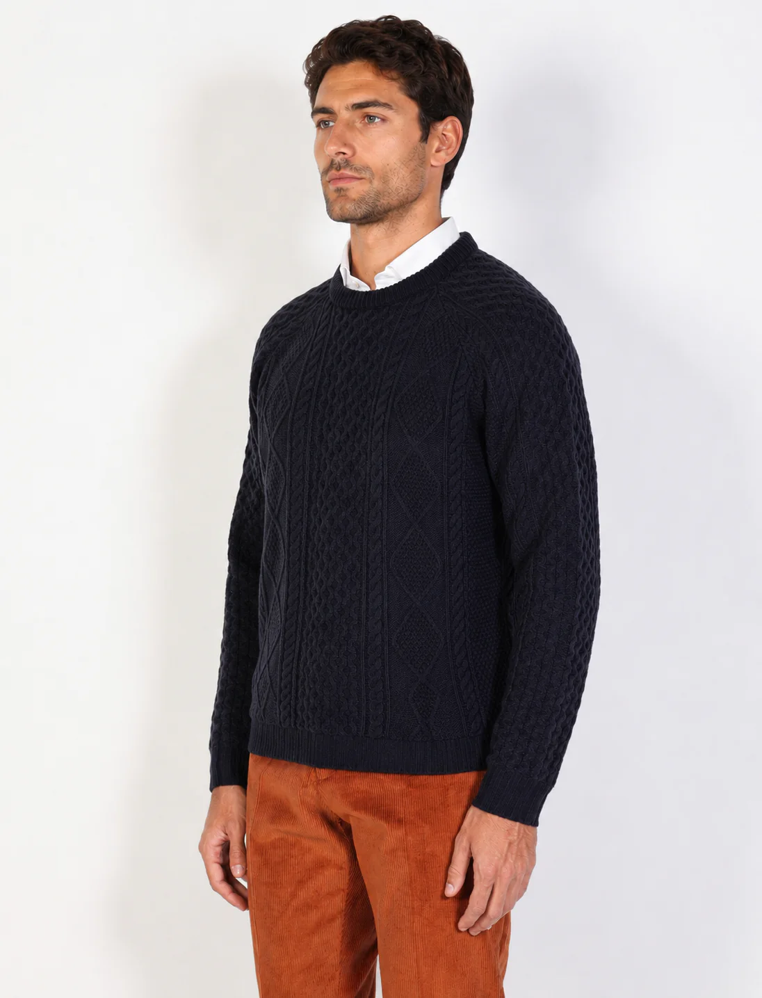 Maglia girocollo a rombi e trecce in lana - Image 3