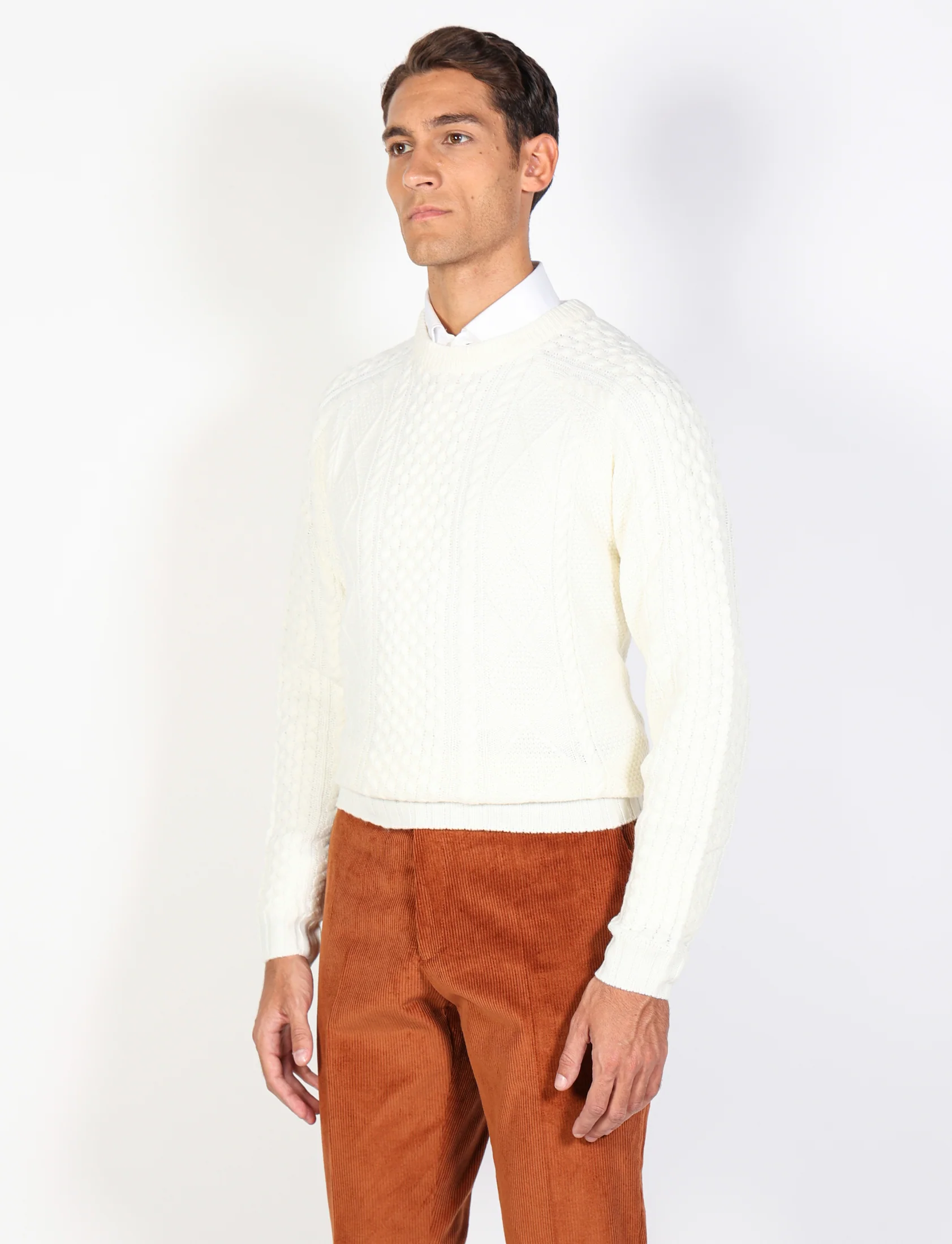 Maglia girocollo a rombi e trecce in lana - Image 7