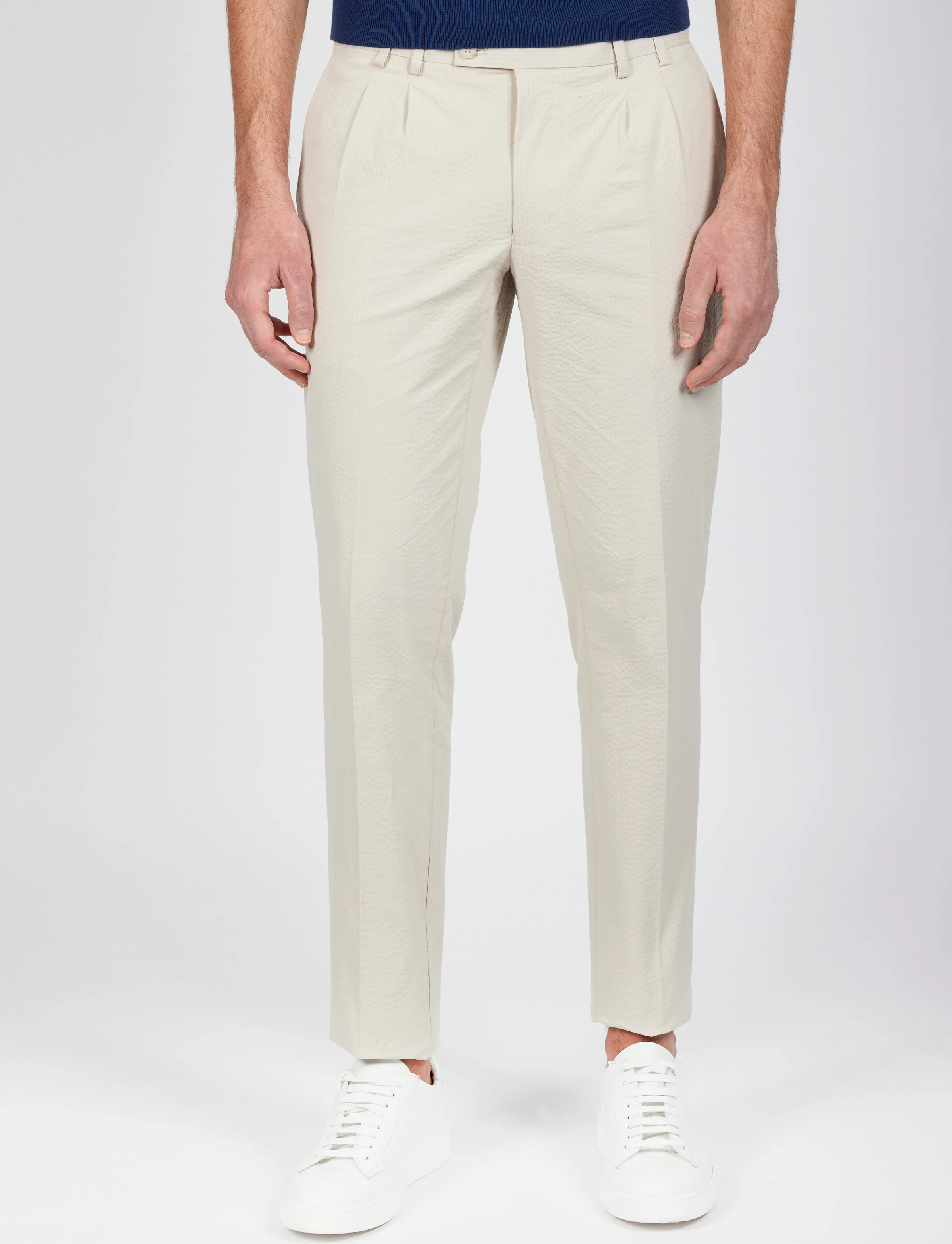 Pantalone in cotone goffrato con doppia pence