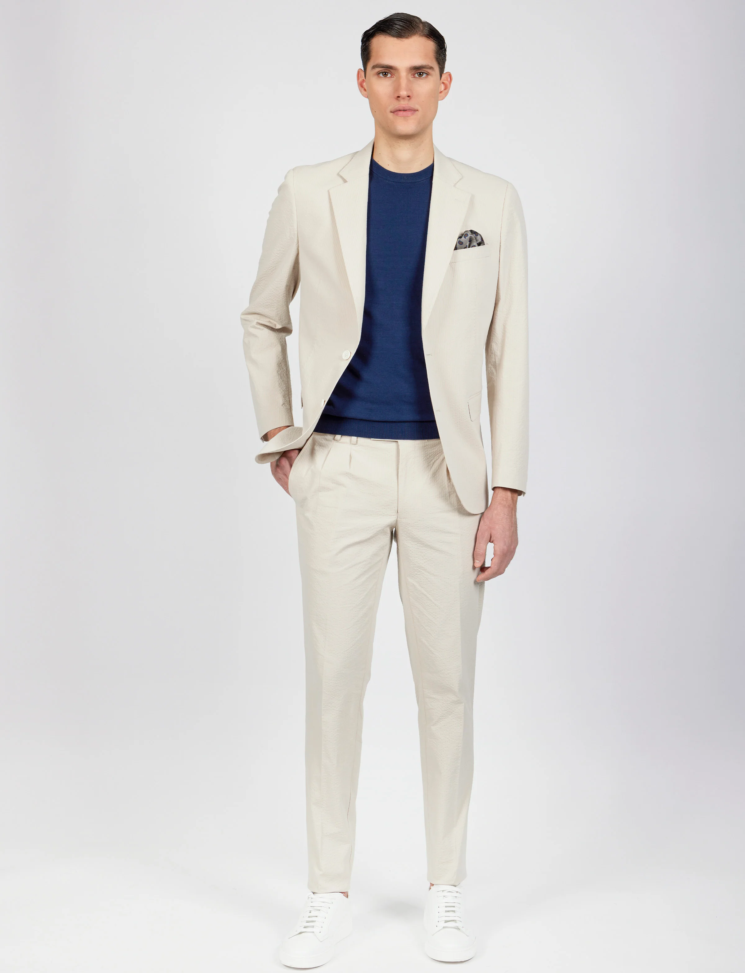 Pantalone in cotone goffrato con doppia pence - Image 6