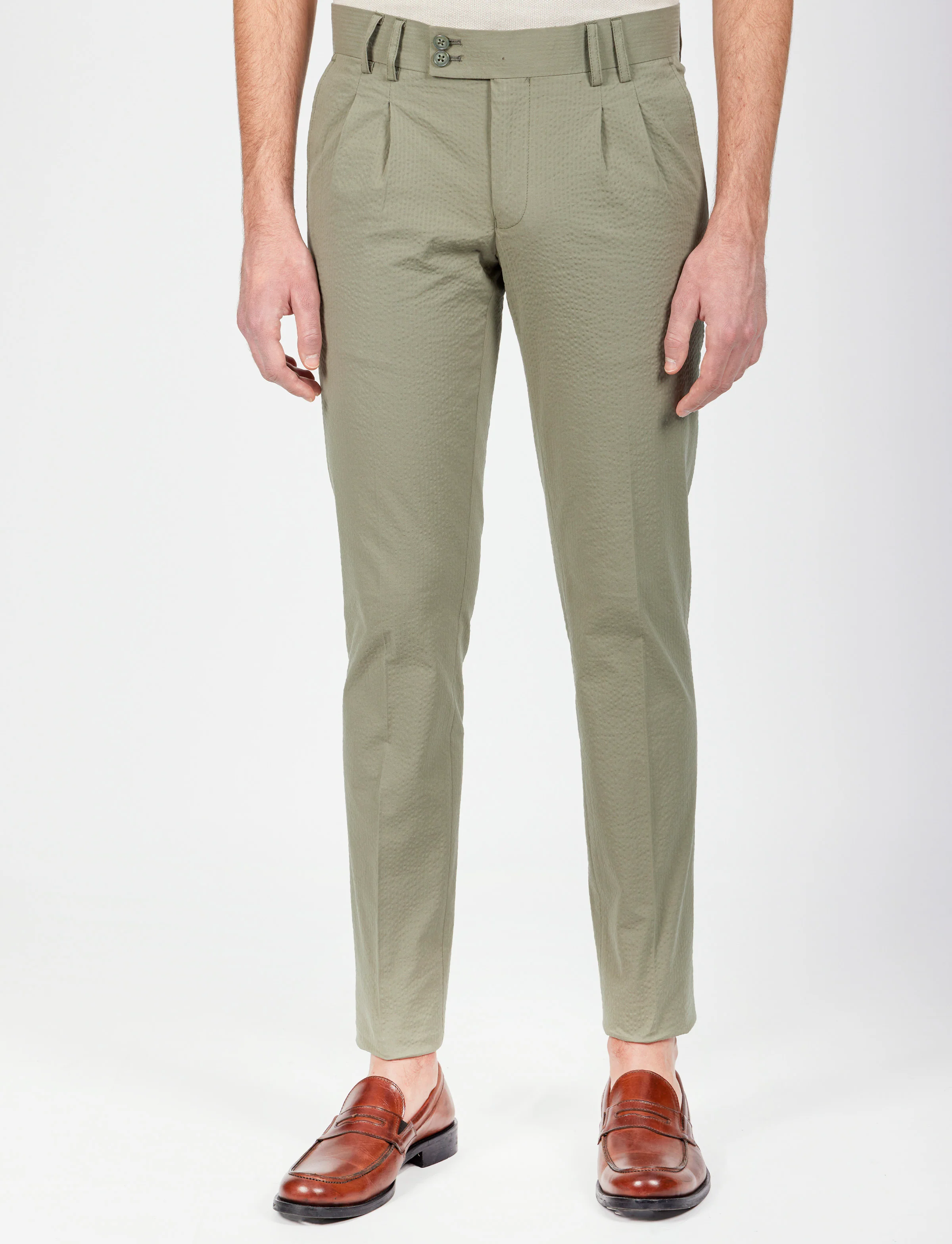 Pantalone in cotone goffrato con doppia pence - Image 7