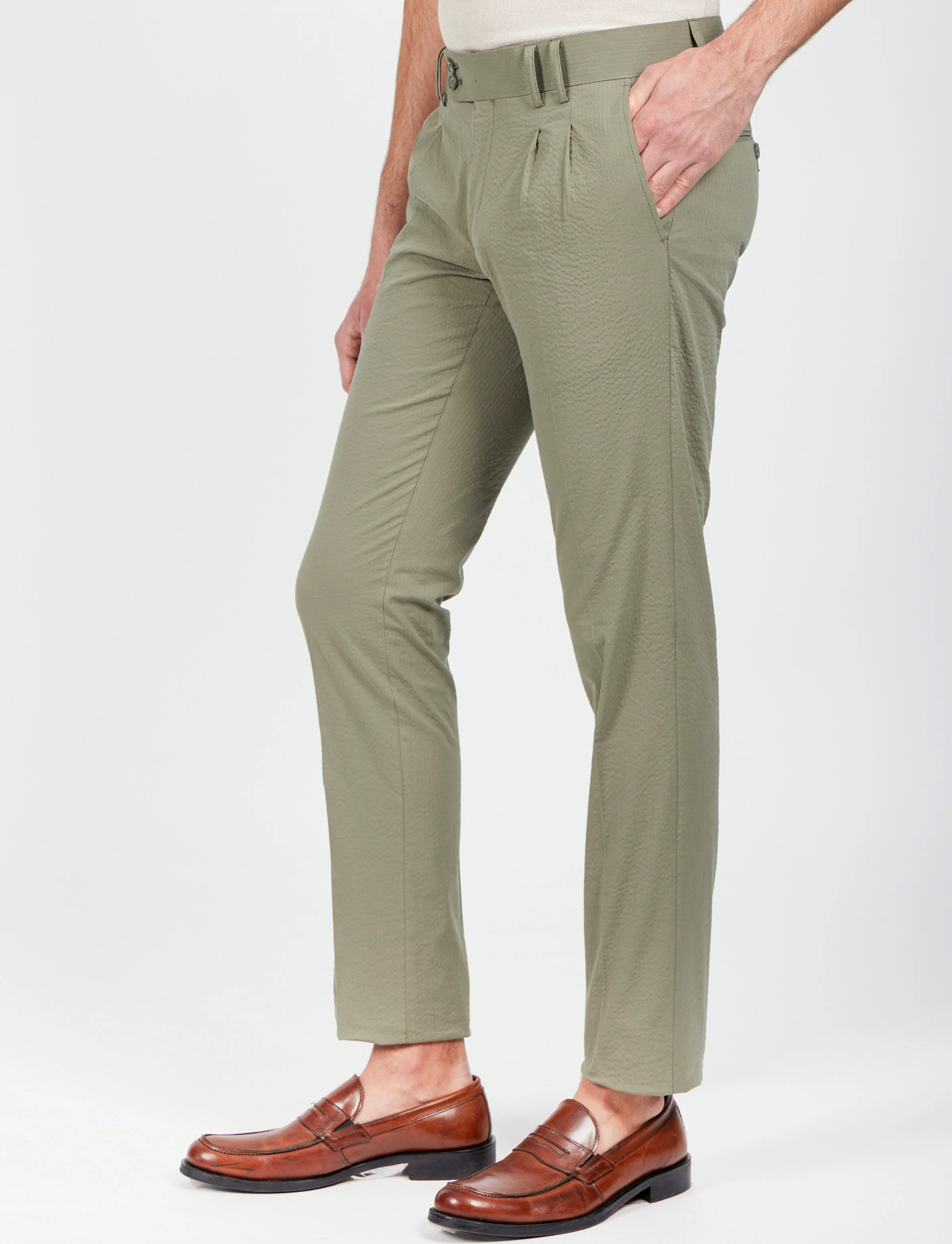 Pantalone in cotone goffrato con doppia pence - Image 8