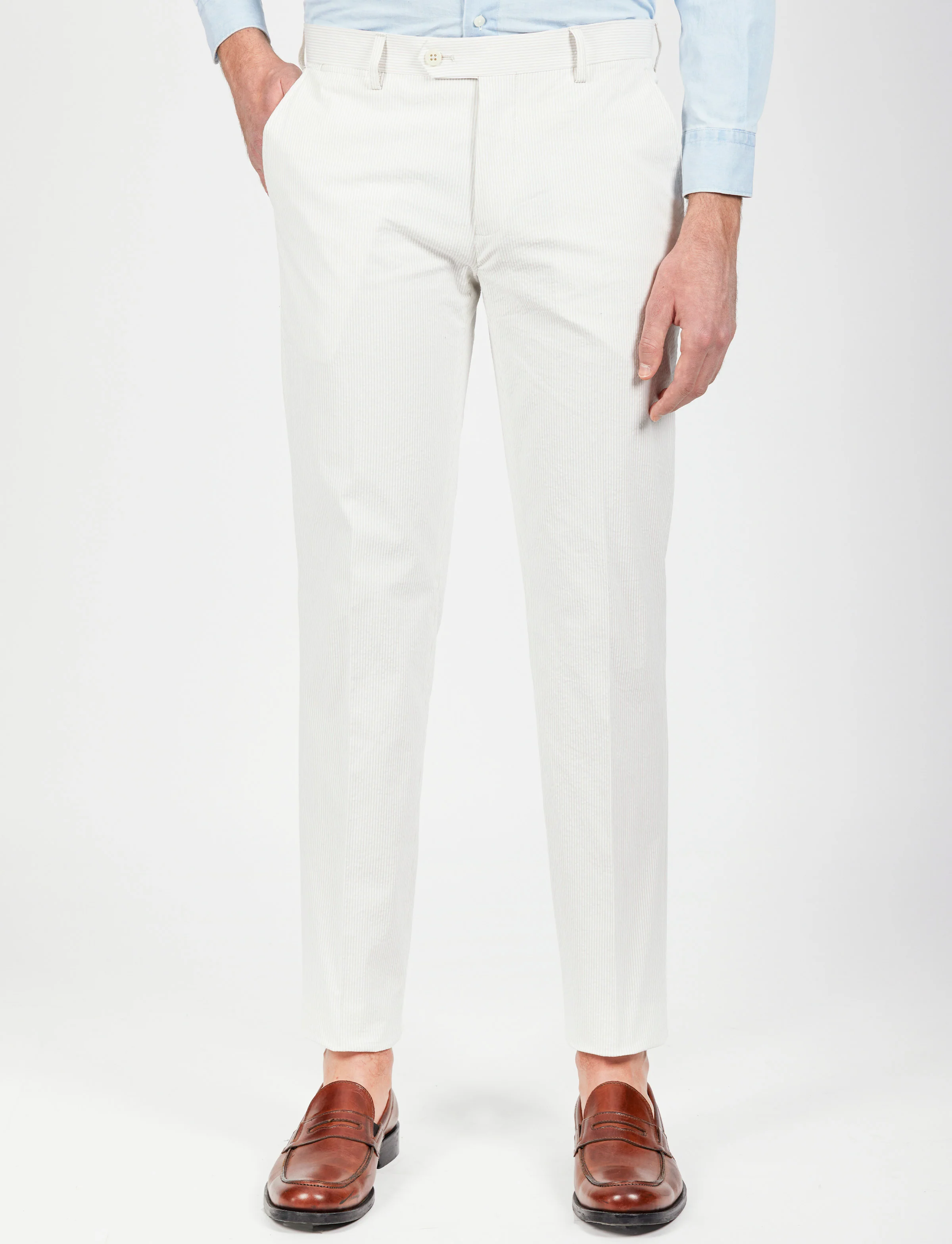 Pantaloni a righe in cotone goffrato