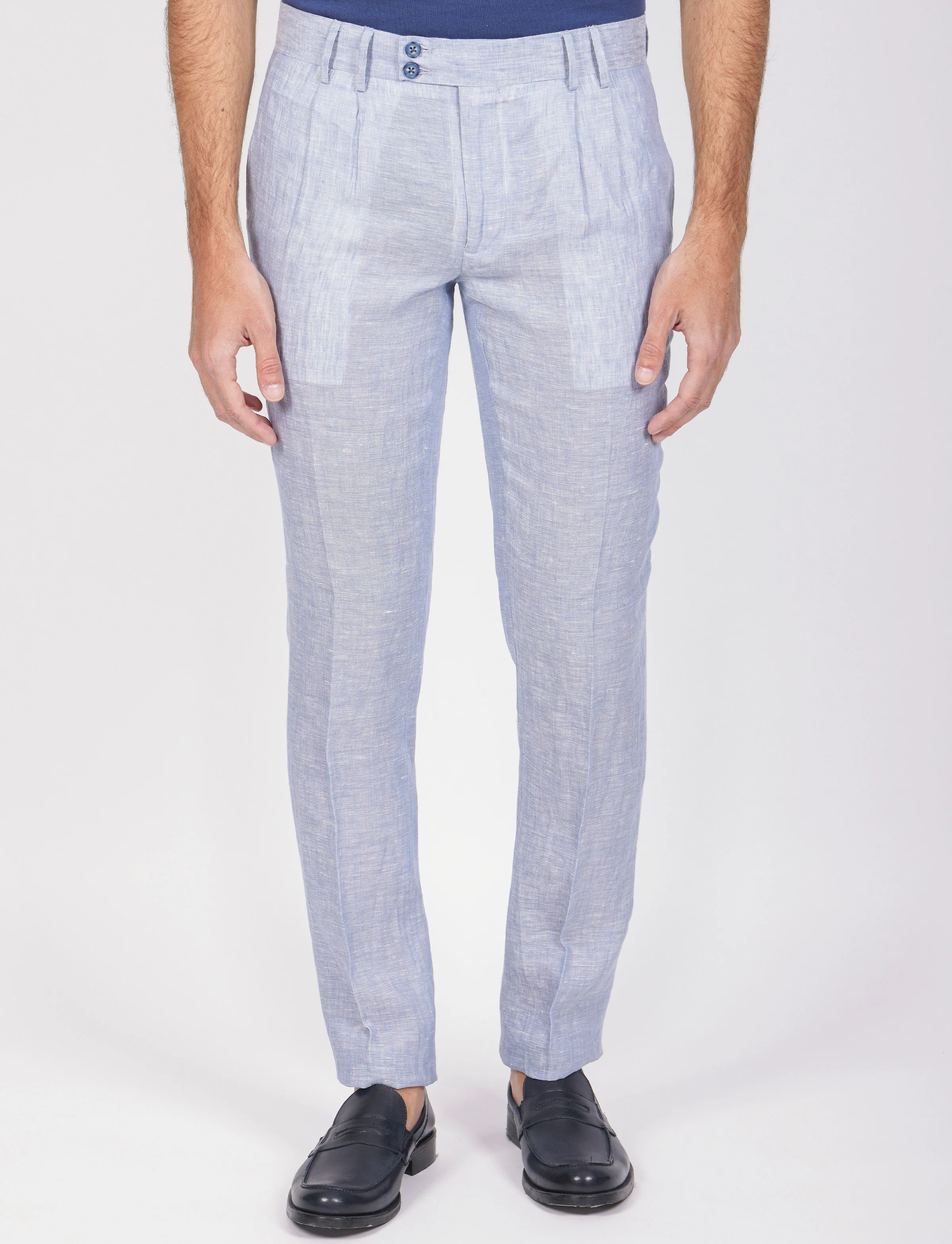 Pantaloni in lino melange con doppia pence