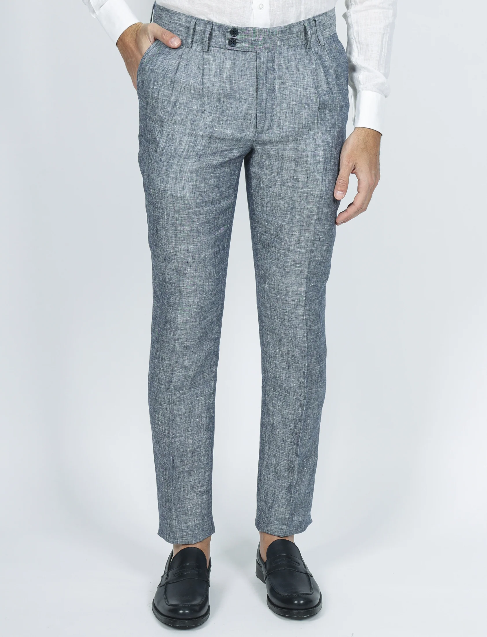 Pantaloni in lino melange con doppia pence - Image 15