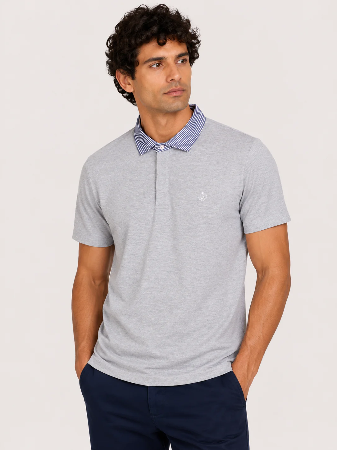 Polo in cotone con colletto goffrato a righe - Image 11
