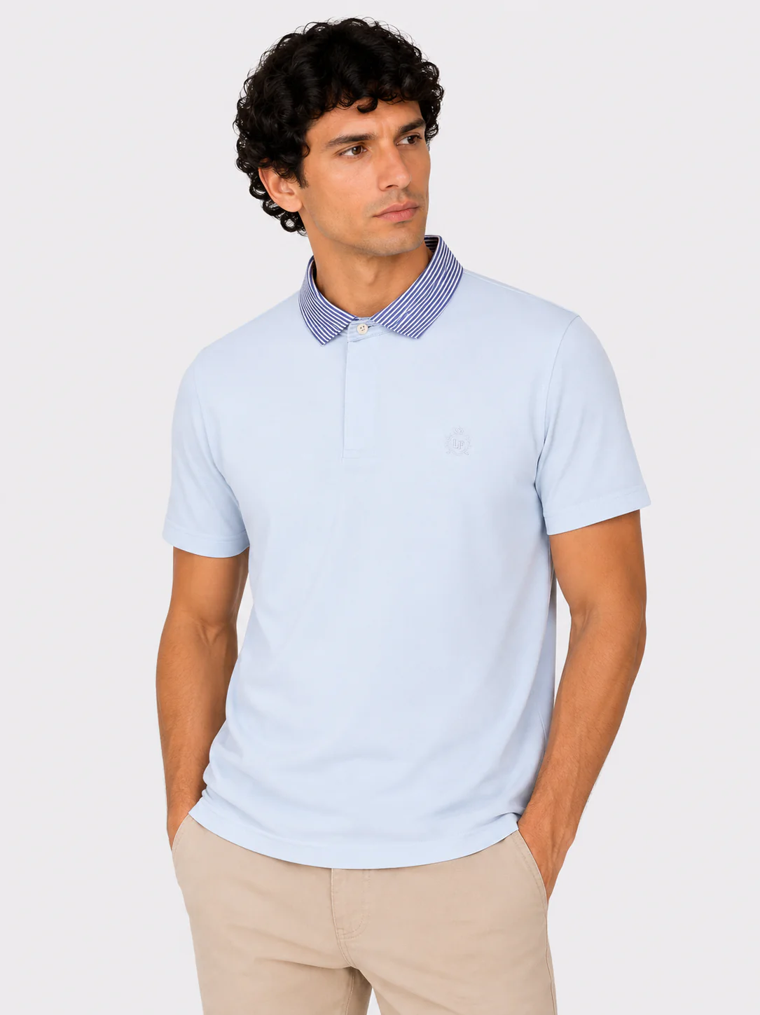 Polo in cotone con colletto goffrato a righe - Image 14