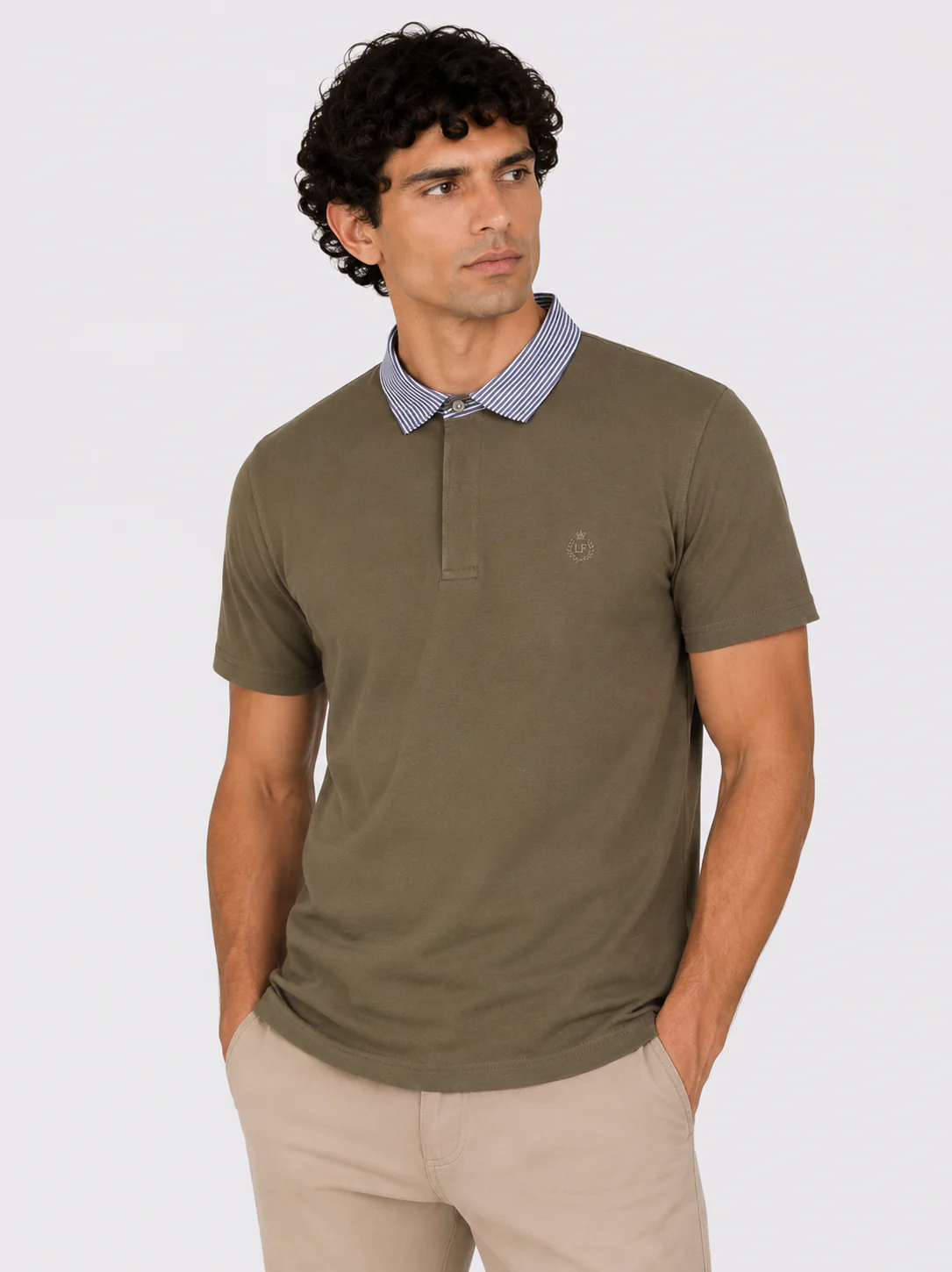 Polo in cotone con colletto goffrato a righe - Image 17