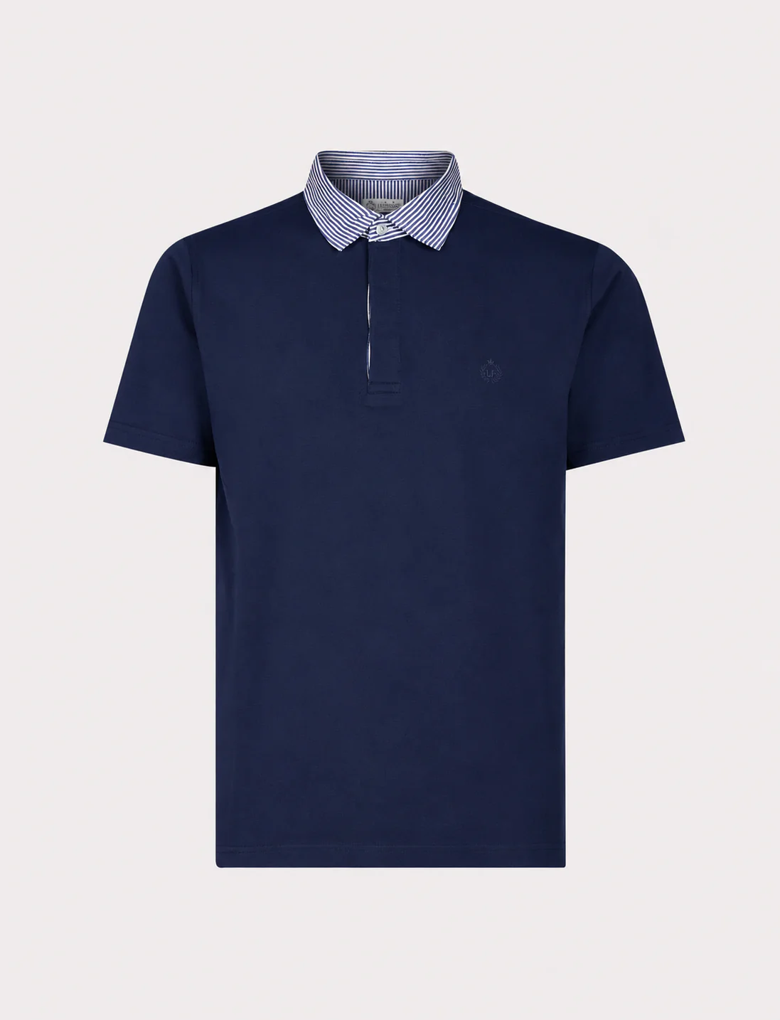 Polo in cotone con colletto goffrato a righe - Image 2