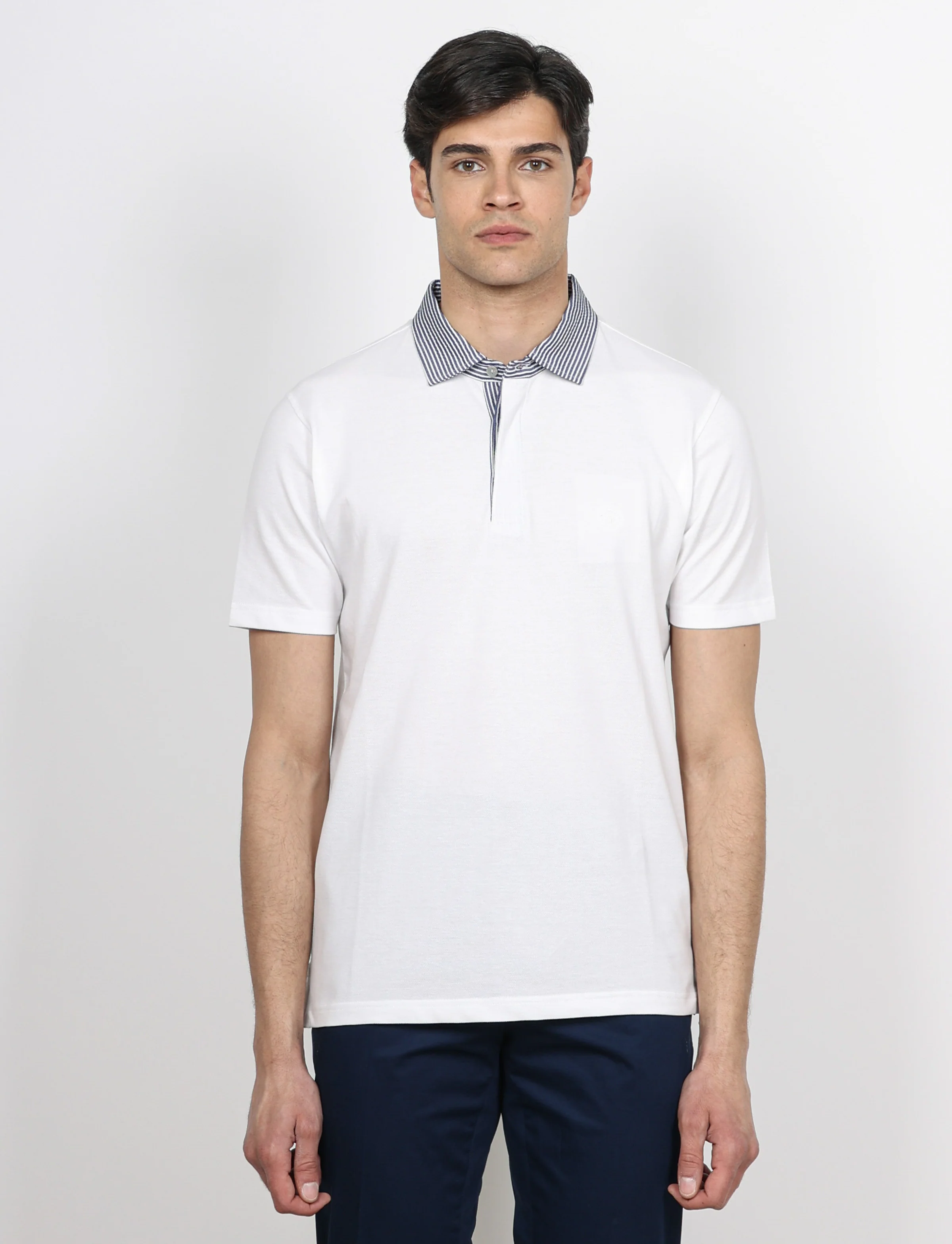 Polo in cotone con colletto goffrato a righe - Image 4