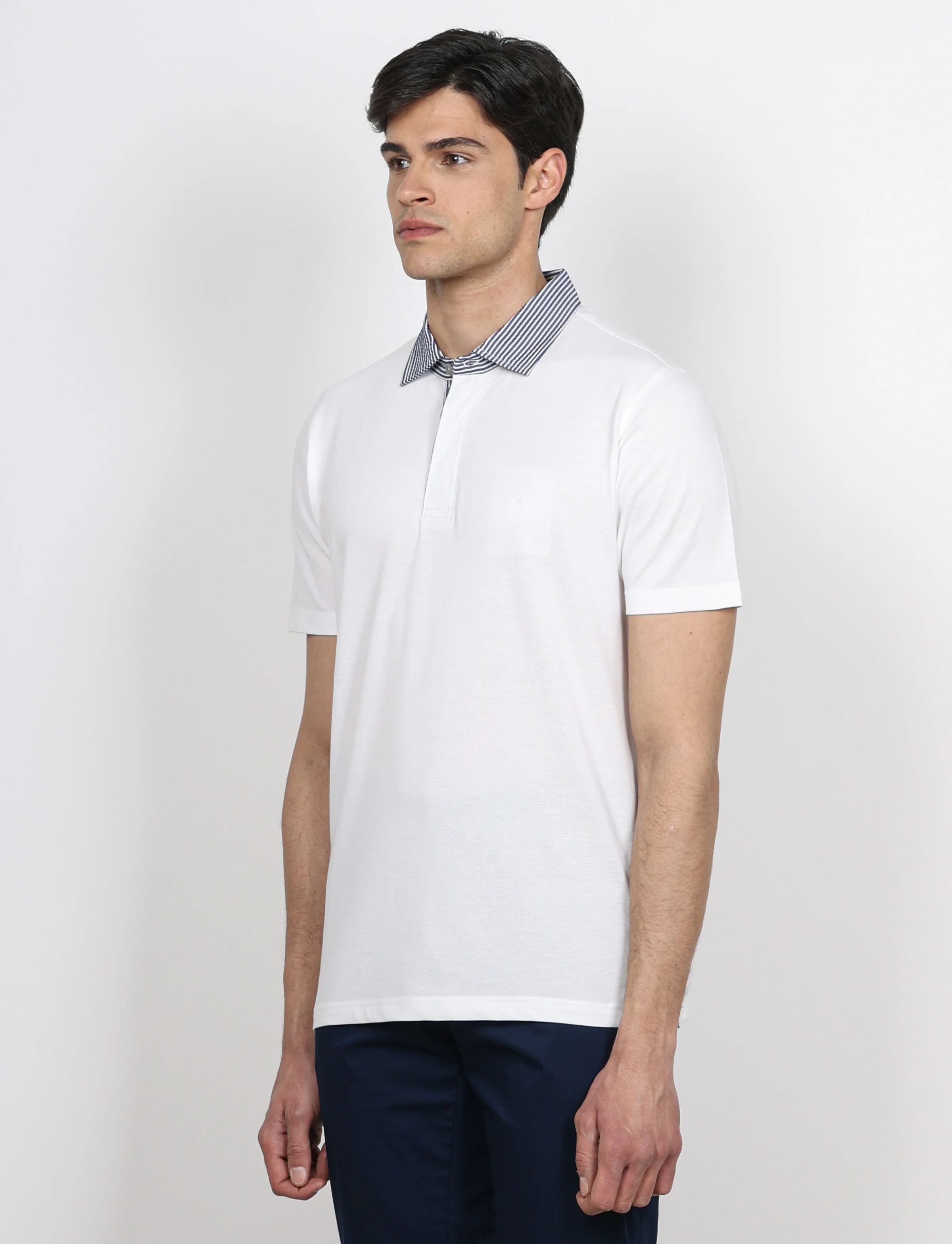 Polo in cotone con colletto goffrato a righe - Image 6