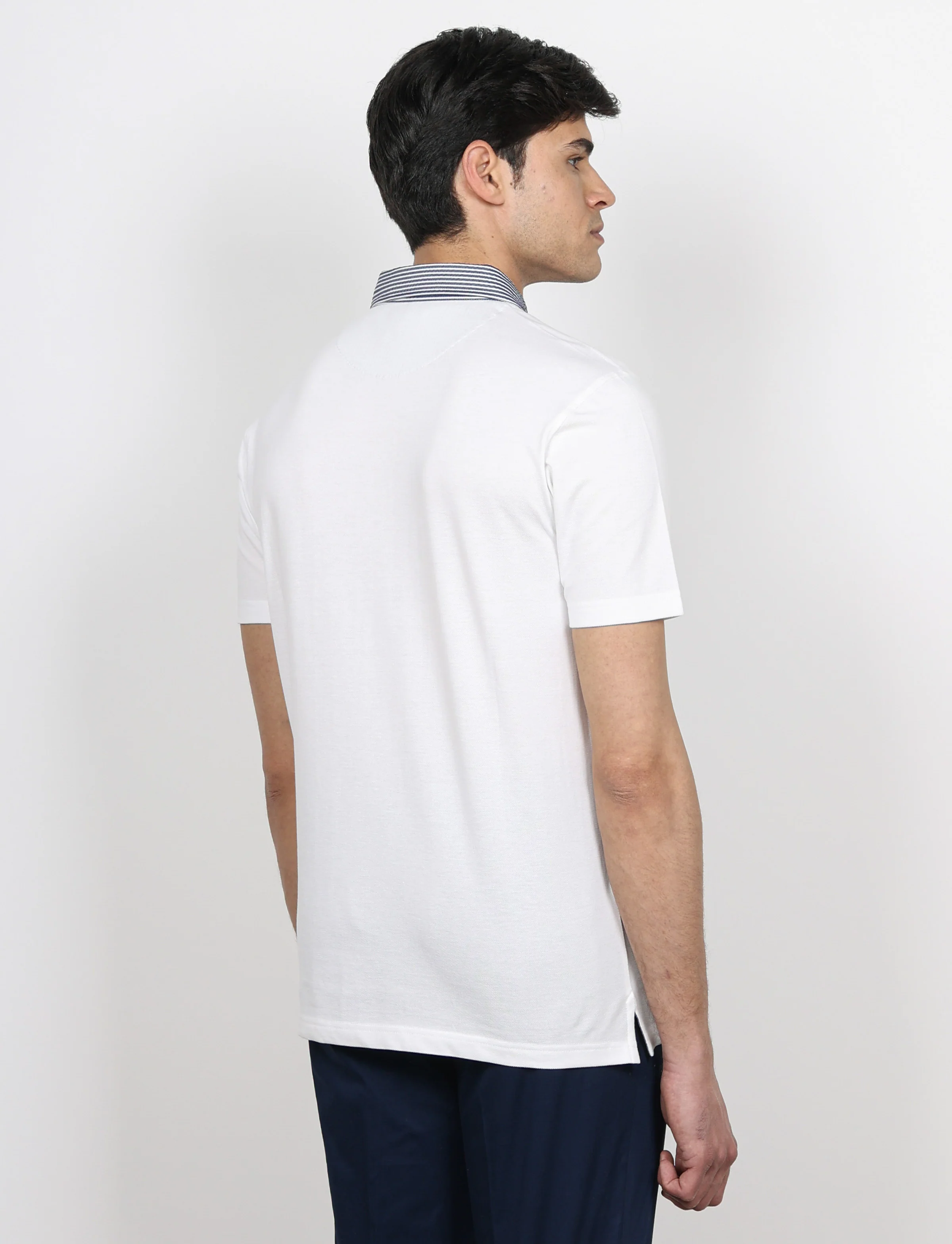 Polo in cotone con colletto goffrato a righe - Image 7