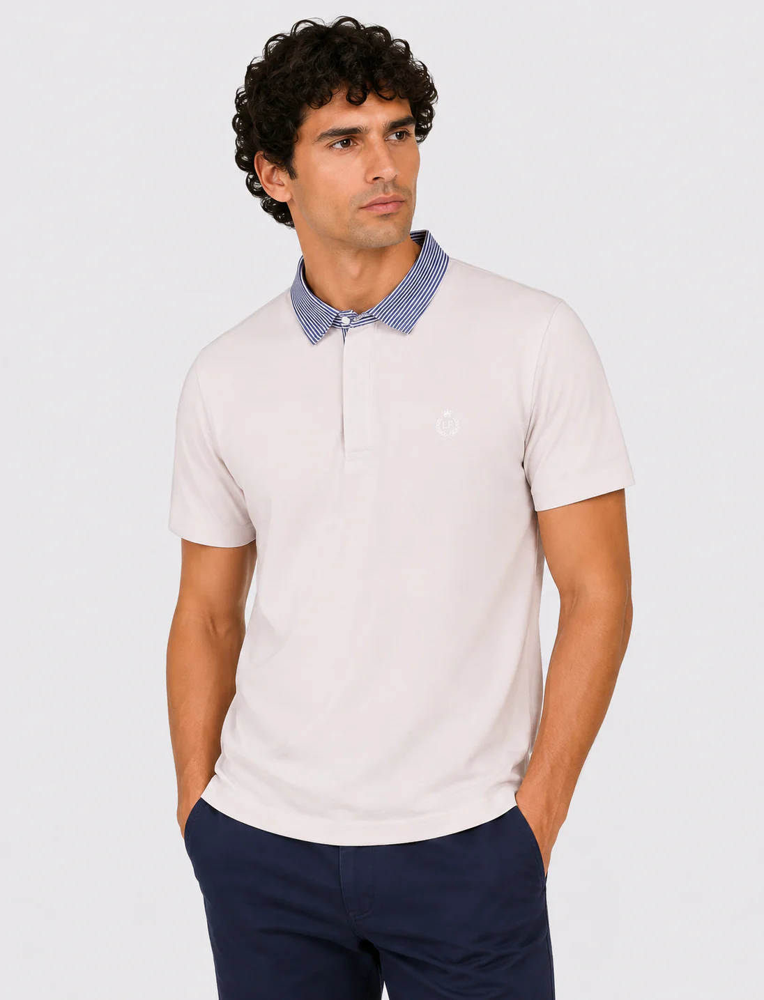 Polo in cotone con colletto goffrato a righe - Image 8