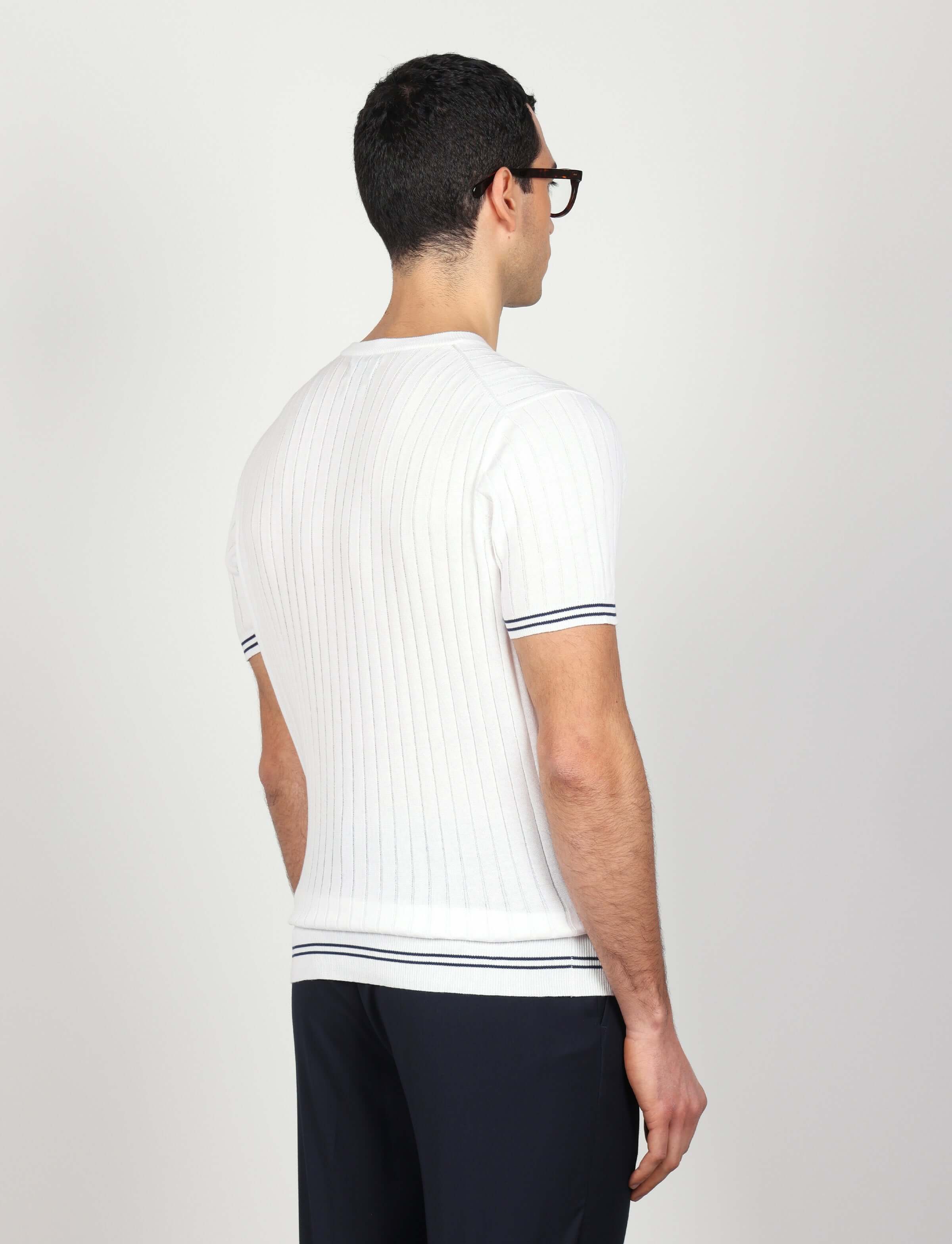 T shirt in cotone leggero a coste bicolore - Image 4