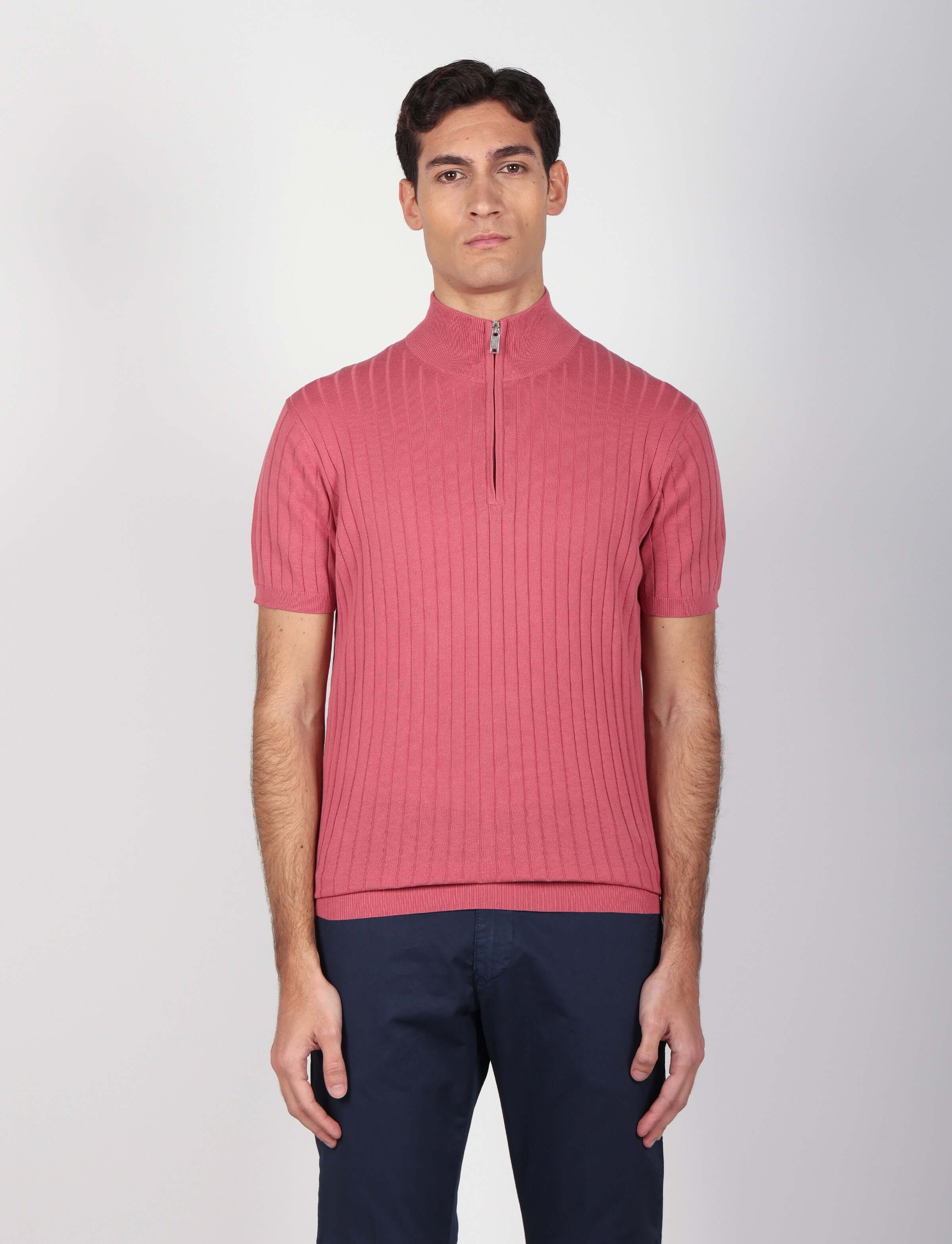 Maglia mezza zip in cotone a coste - Image 17