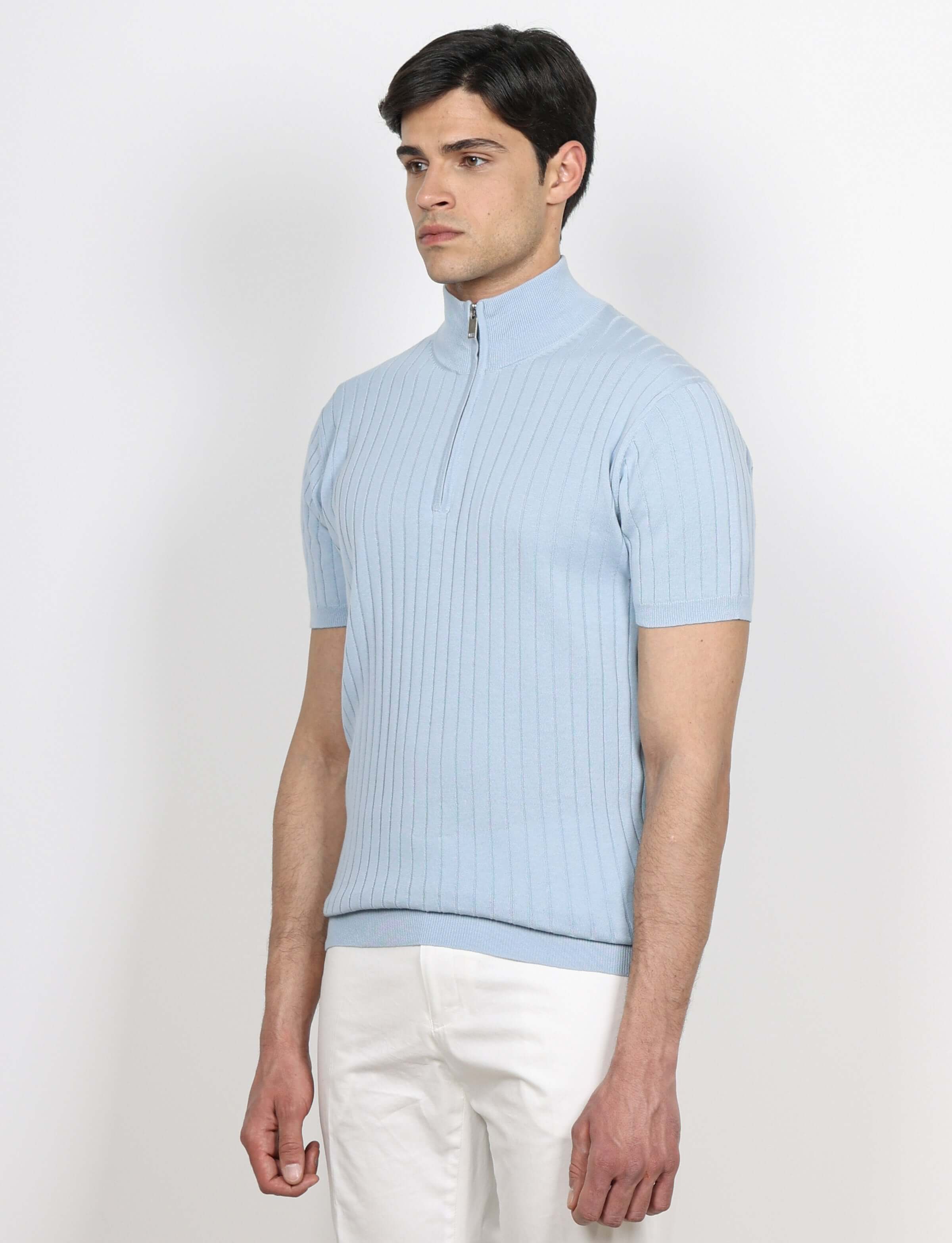 Maglia mezza zip in cotone a coste - Image 3